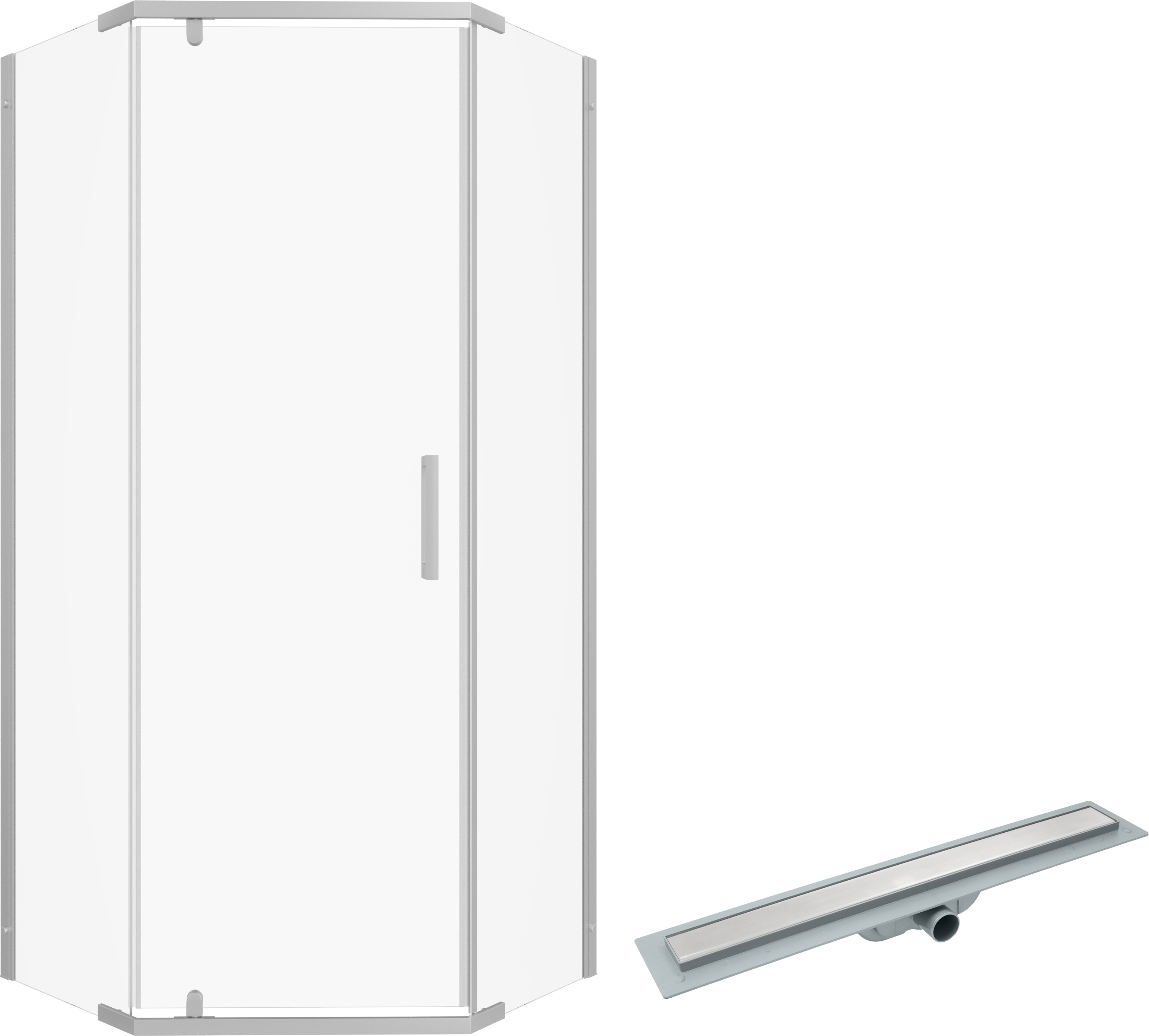 

Комплект Душевой уголок DIWO Казань 90х90 профиль хром глянцевый с Линейным трапом CK DRAIN AQCP11-60 Plain 60 см, щелевая решетка из нержавеющей стали, с рамкой