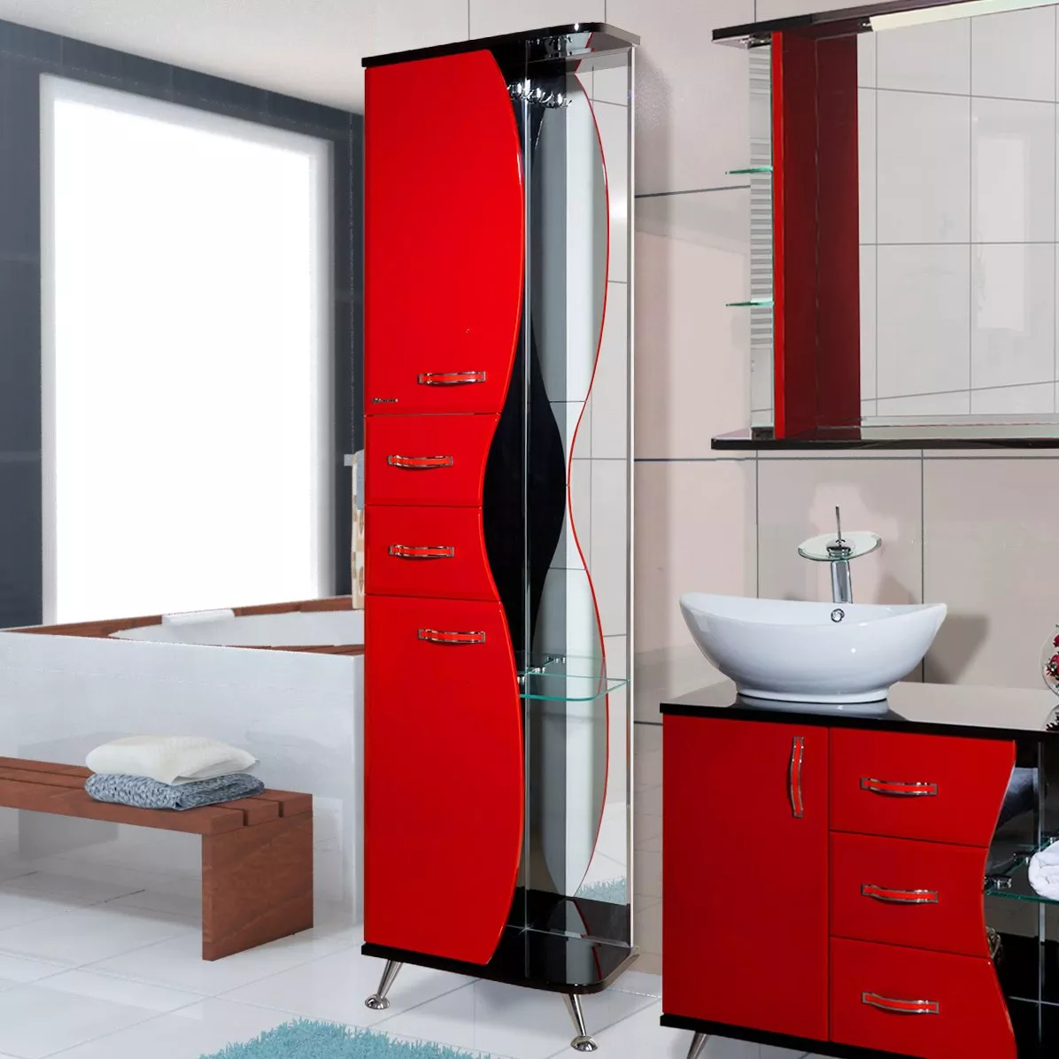 Шкаф-пенал Bellezza Рио 50 L красный с черным