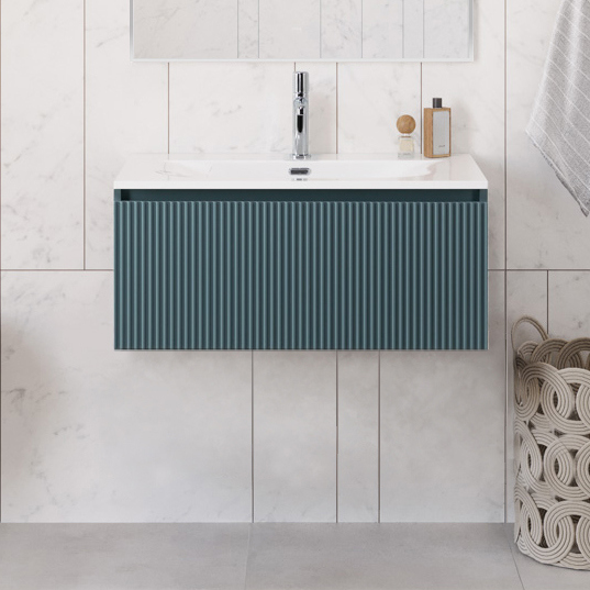 

Тумба с раковиной BelBagno Uno 80 подвесная, 1 ящик, матовая голубая