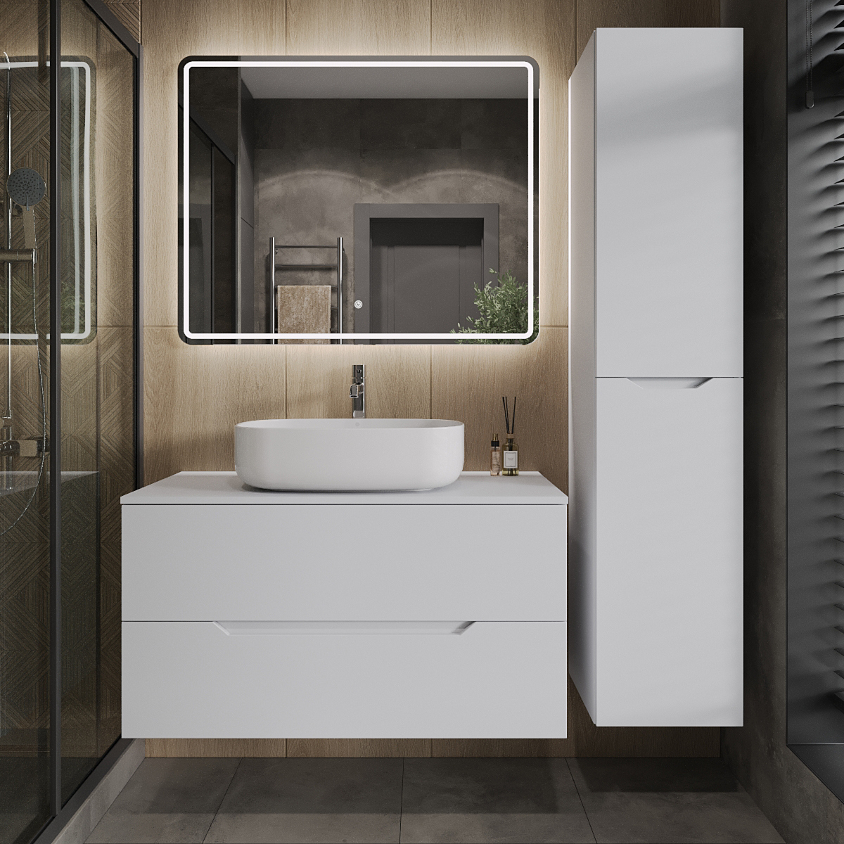 

Мебель для ванной комнаты Orange Line 100 подвесная, 2 ящика, матовая белая с раковиной B07-540W