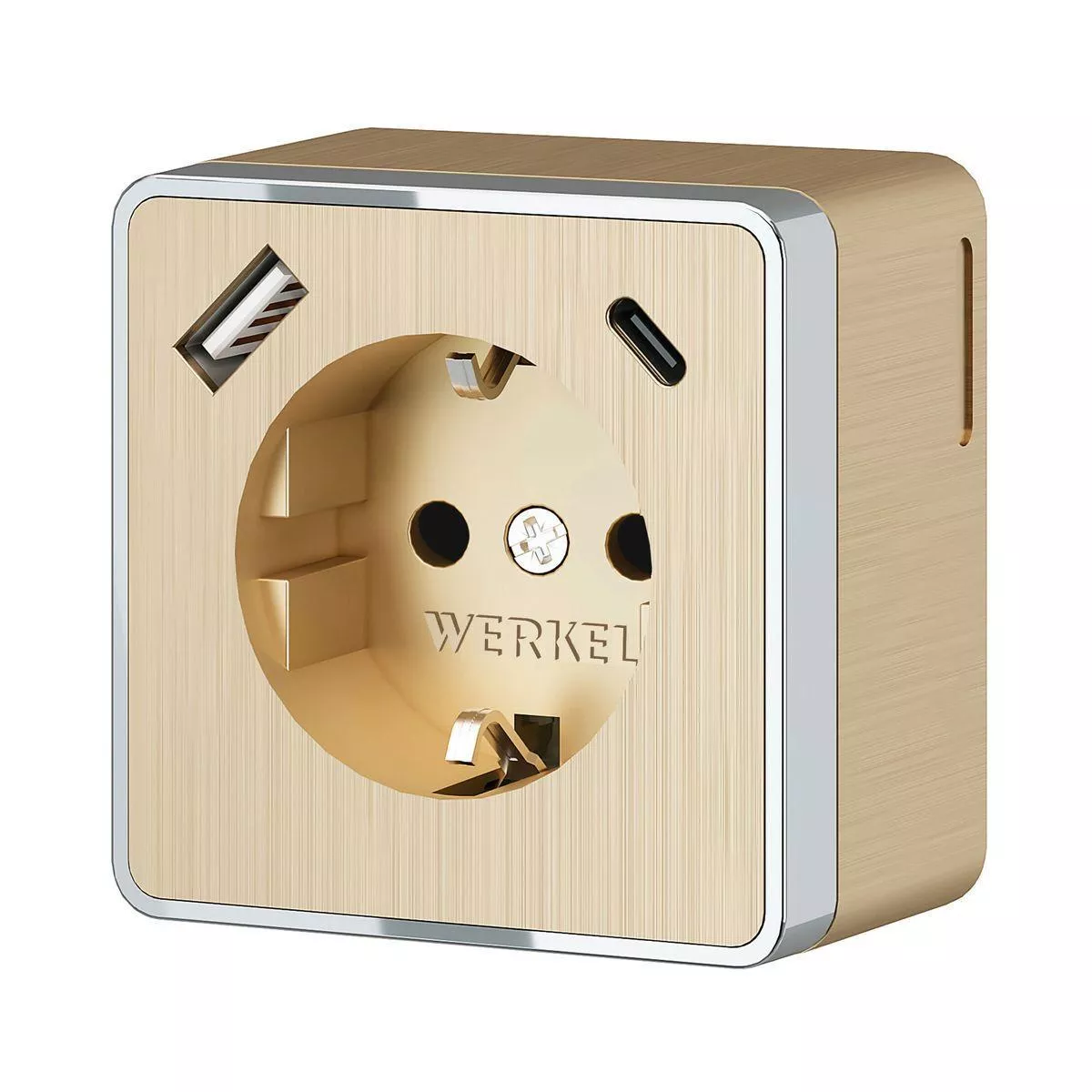 

Розетка с заземлением, шторками и USB тип A+C Werkel Gallant шампань рифленый W5071710 4690389179631