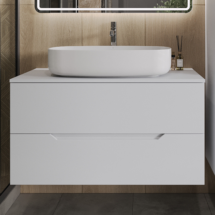 

Тумба с раковиной Orange Line 100 подвесная, 2 ящика, матовая белая с раковиной B07-675W