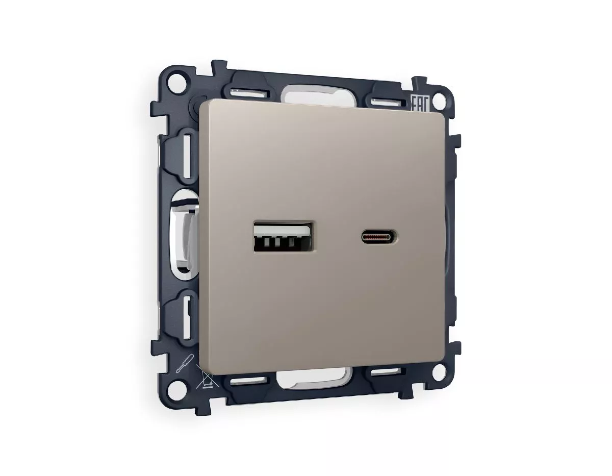 

Комплект механизма розетки 2USB A+C 20W (быстрая зарядка) Ambrella Volt Alfa MA371010