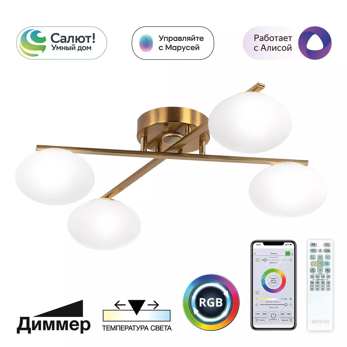 

Потолочная светодиодная люстра Citilux Atman Smart CL226A143