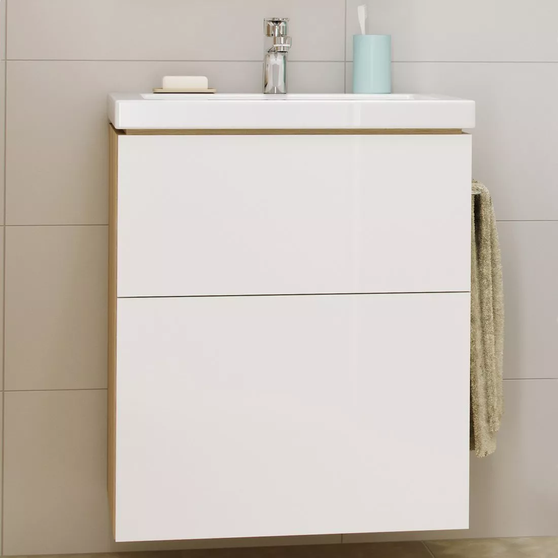 

Тумба с раковиной Cersanit Smart 80 ясень, белый