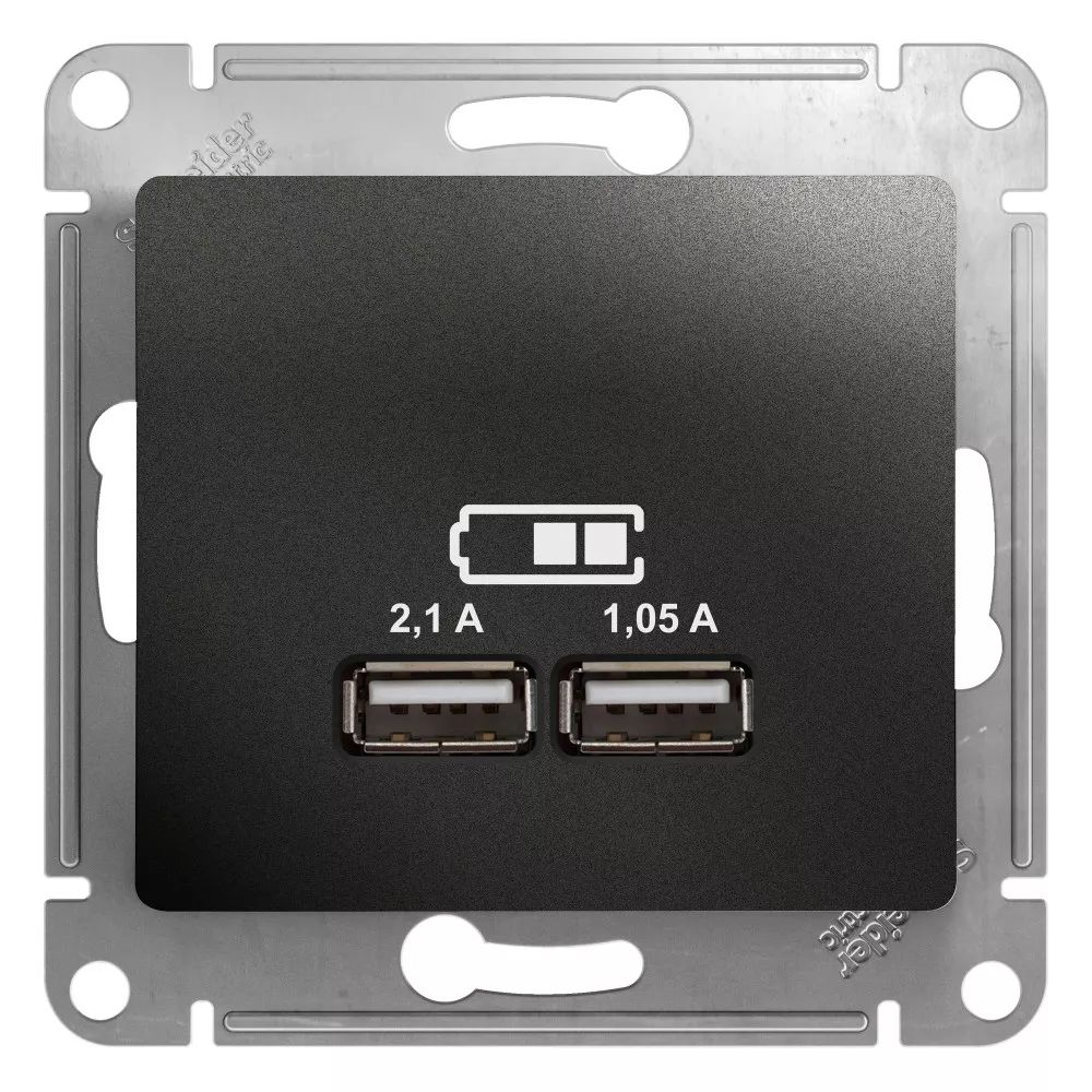 

Розетка USB 5В/2,1А, 2х5В/1,05А Systeme Electric Glossa Антрацит GSL000733