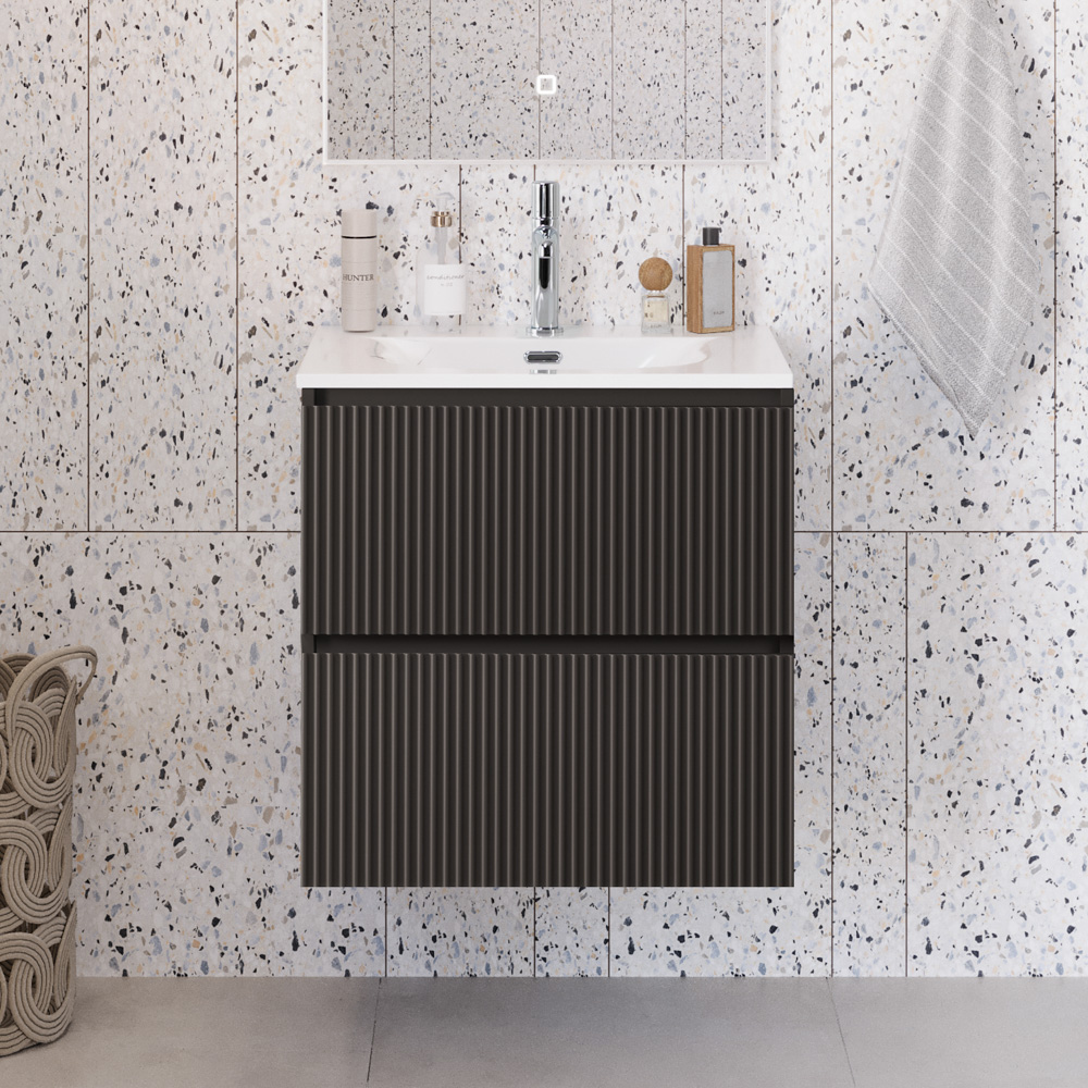 

Тумба с раковиной BelBagno Uno-mini 70 подвесная, 2 ящика, матовая темно-серая