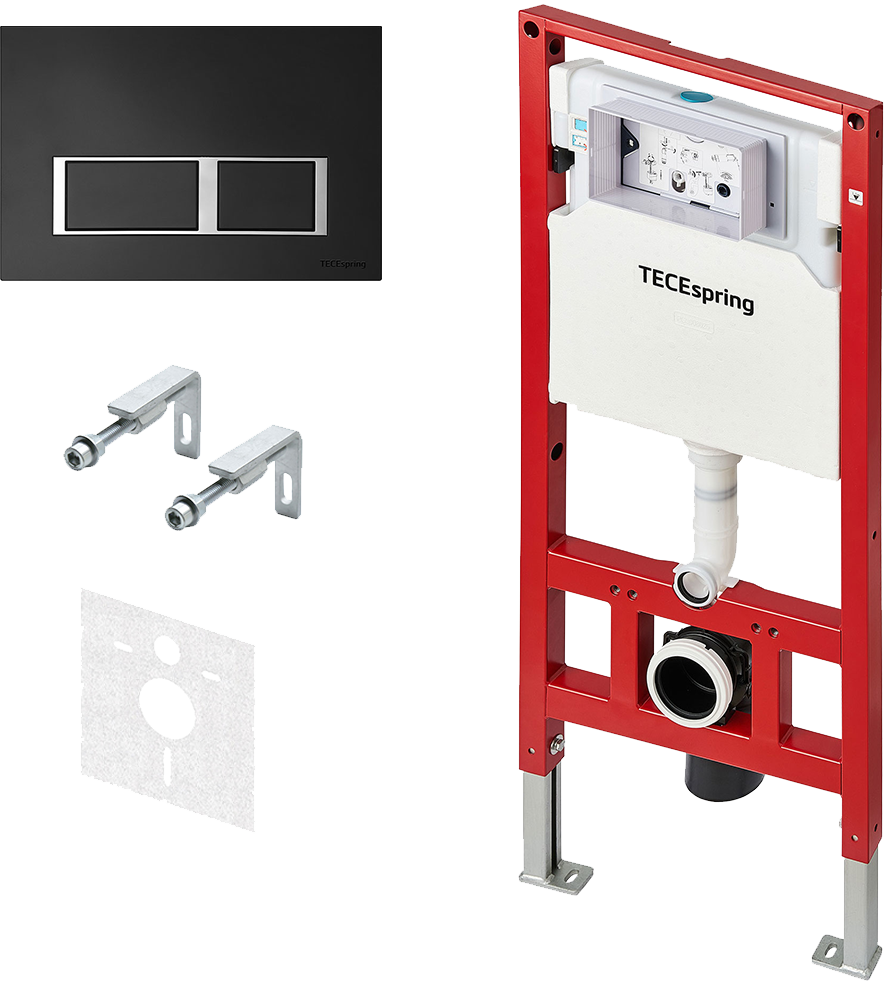 TECE spring комплект 4 в 1 Застенный модуль,панель смыва с прямоугольными кнопками, черный матовый