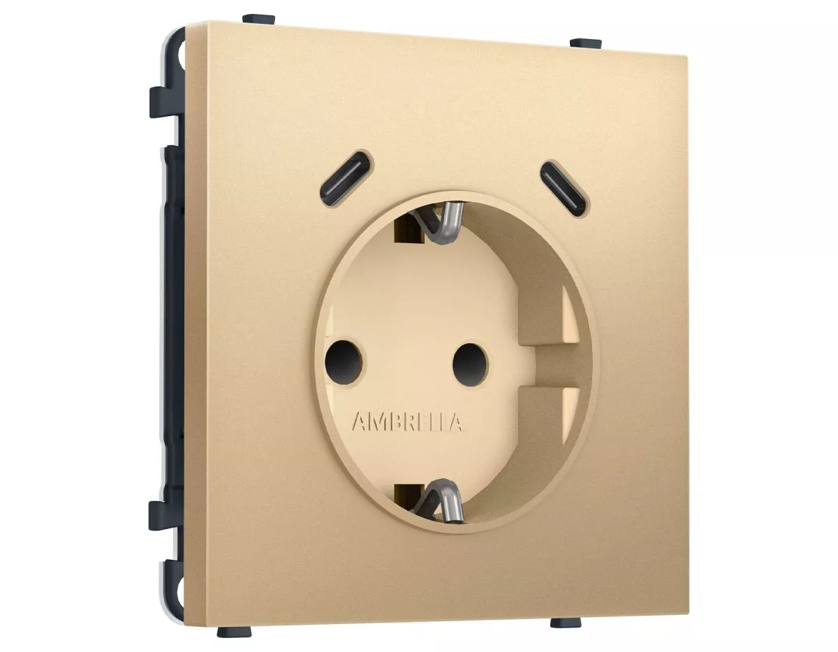 Комплект механизма электрической розетки SIGMA Золото Мягкое касание 2USB С+C 20W Ambrella Volt MS890510 (SP8905, PR165)
