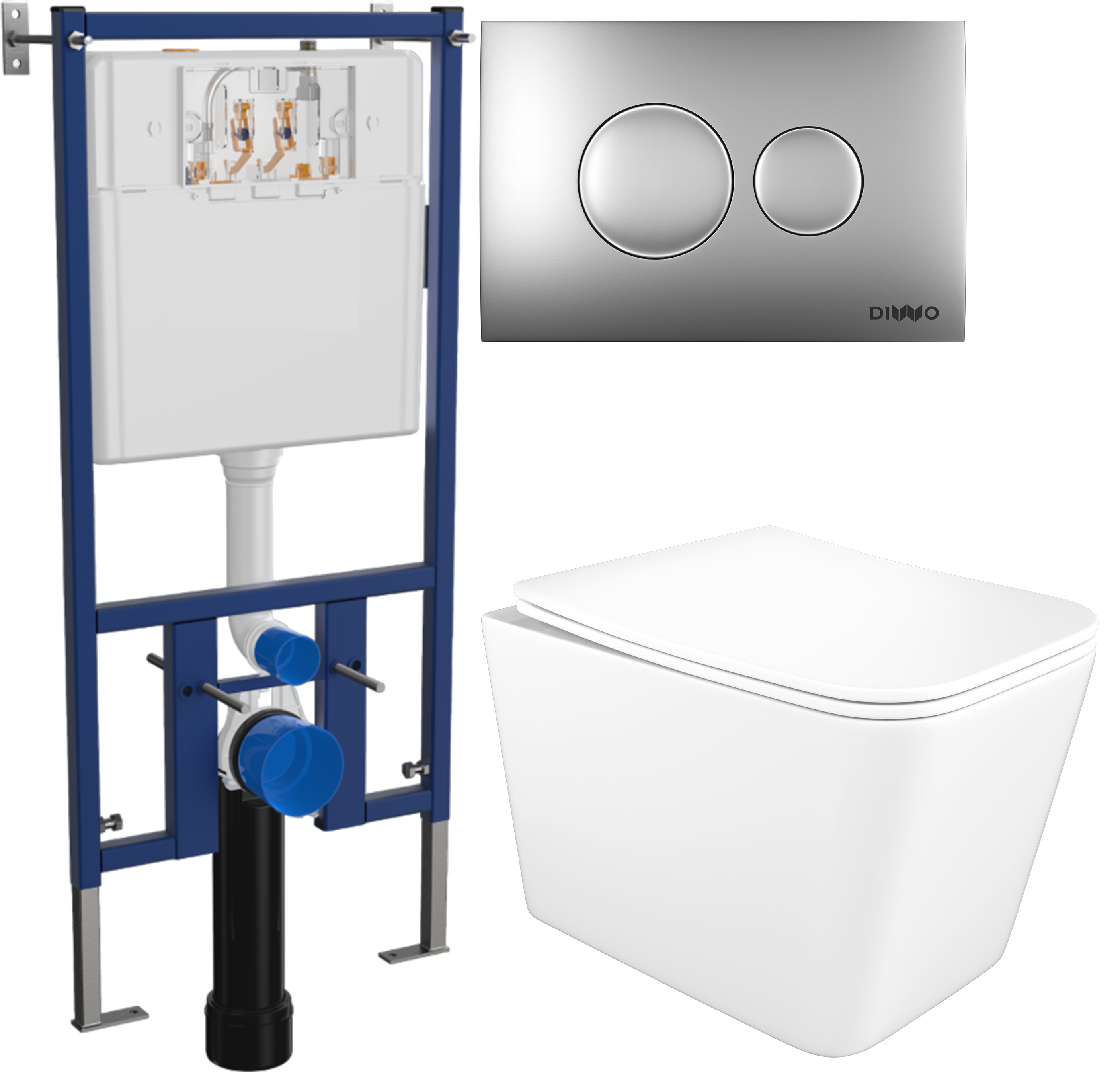 Комплект 3 в 1 Унитаз подвесной STWORKI Молде S23401WH безободковый с микролифтом антивсплеск Инсталляция DIWO 4501 Кнопка 7311 цвет матовый хром 19944₽