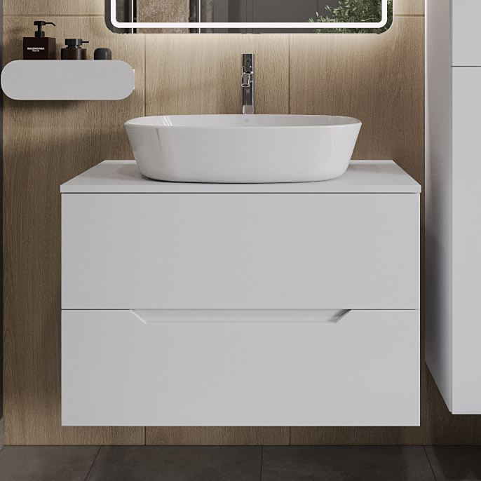 

Тумба с раковиной Orange Line 80 подвесная, 2 ящика, матовая белая с раковиной B08-500W