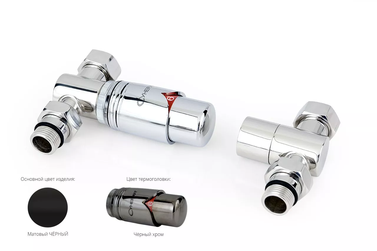

Терморегулятор Автоматический терморегулятор прямой G 1/2" НР х G 3/4" НГ (набор) (Матовый чёрный- Чёрный хром)