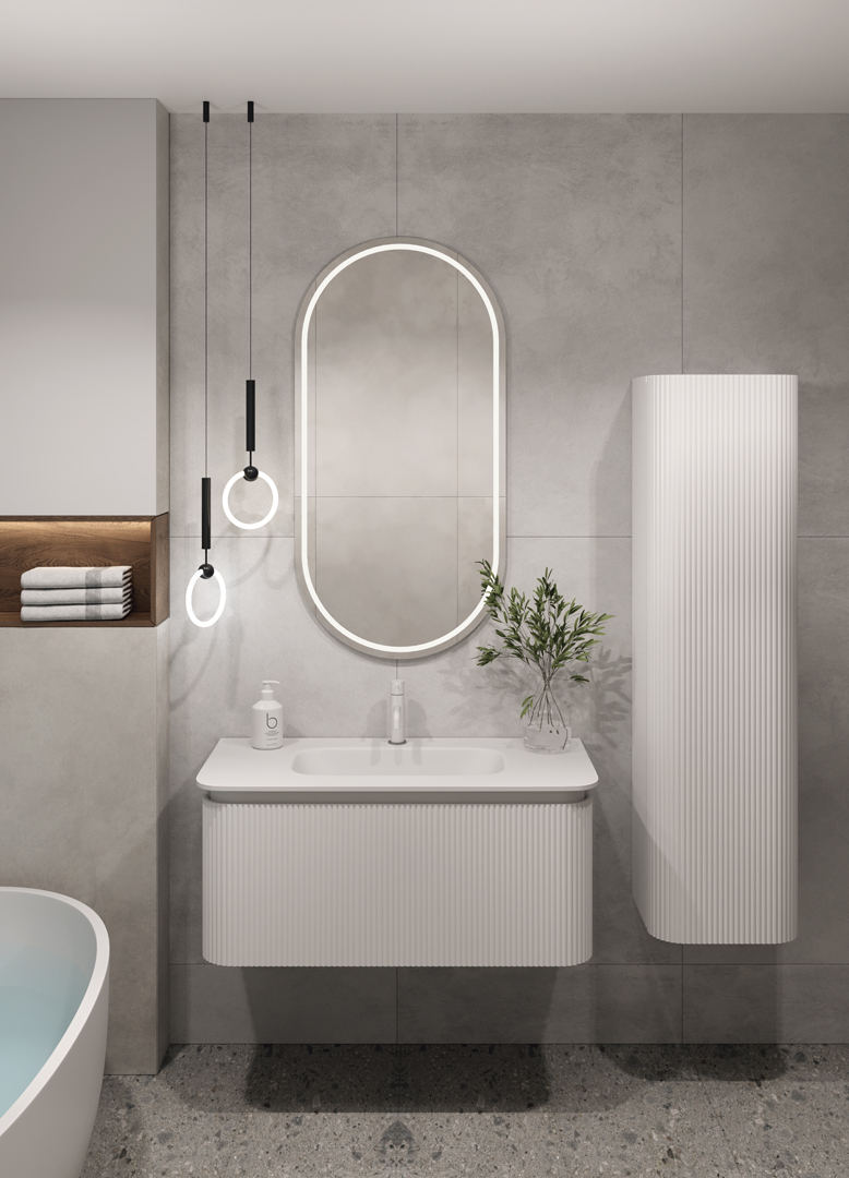 Тумба OVALE S 100см Рифленая 1 полка Белый мат. без раковины