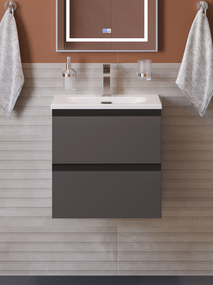 

Тумба с раковиной BelBagno Kraft 39 50 подвесная, матовая темно-серая, раковина bb-8099-3-50