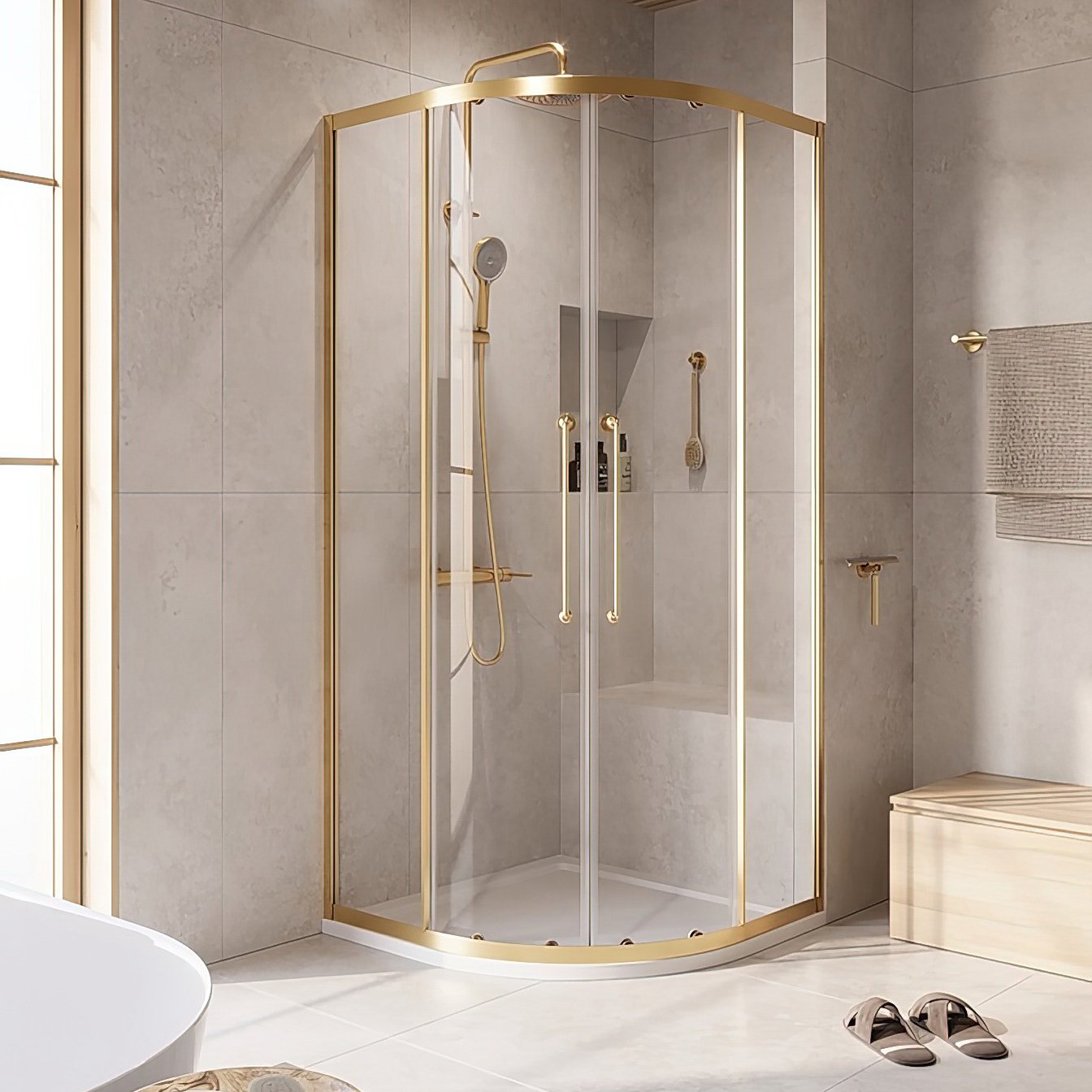 

Душевой уголок Cezares Relax RELAX-304-R-2-90-C-BORO 90x90, профиль брашированное золото