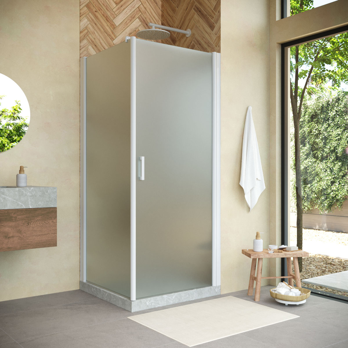 

Душевой уголок Vegas Glass EP-Fis Novo 80 01 10 R профиль белый, стекло сатин