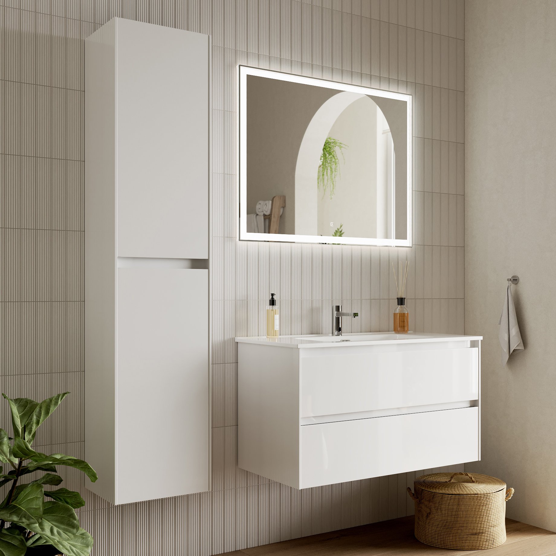 

Мебель для ванной комнаты Sancos Cento 90 см белый глянец