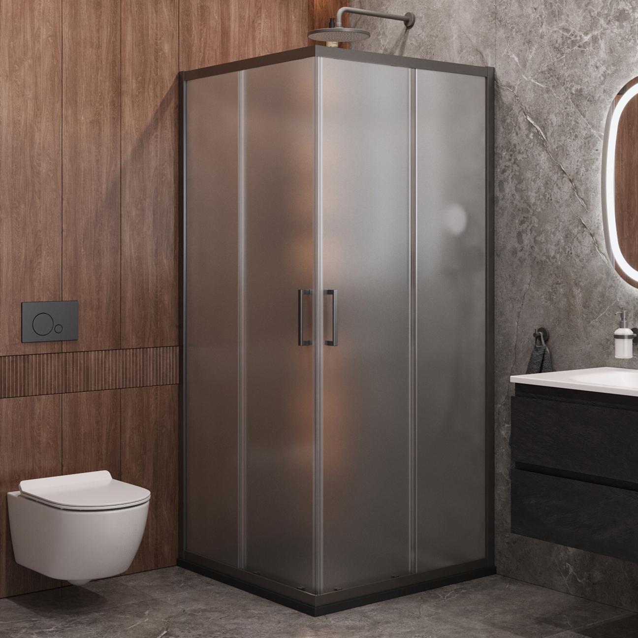 

Душевой уголок Cezares Molveno A 2 90 P GM 90х90 см, профиль оружейная сталь, стекло рифленое