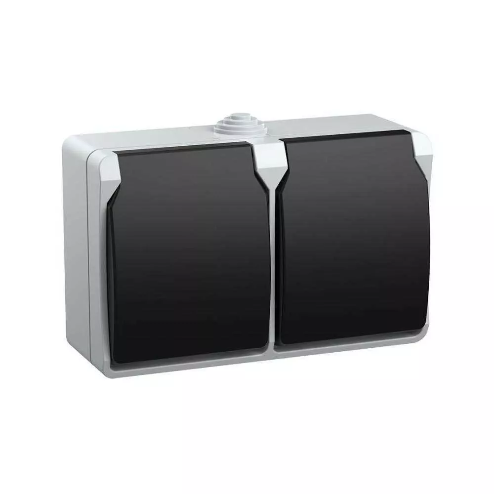 

Розетка двойная 2P+PE IEK Fors с крышкой серая ERS22-K03-16-54-DC