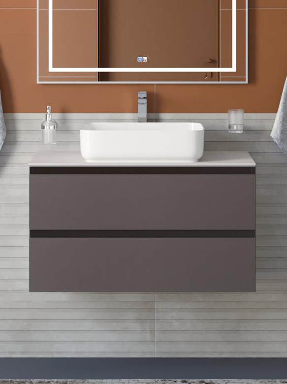 

Тумба с раковиной BelBagno Kraft 90 подвесная, матовая темно-серая, столешница kep-90-bo, раковина BB1304