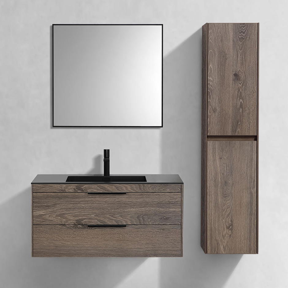 

Мебель для ванной комнаты Vincea Chiara 2D 100, 2 ящика, темный дуб, с черной раковиной