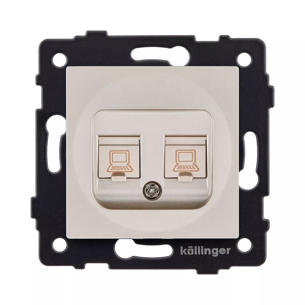 Розетка двойная Ethernet RJ45 Cat.6, золотой Kollinger REA-019GD для Aspekt, Eleganz, Reflex