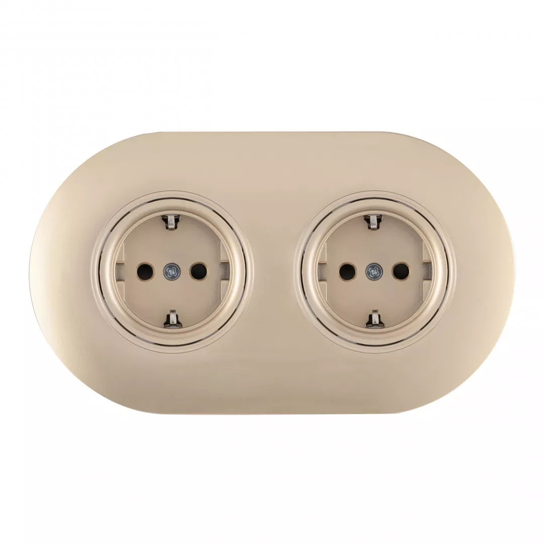 

Круглая розетка двойная (двухпостовая) с/з и шторками Arte Milano SET08-2-40-1x2 shampan