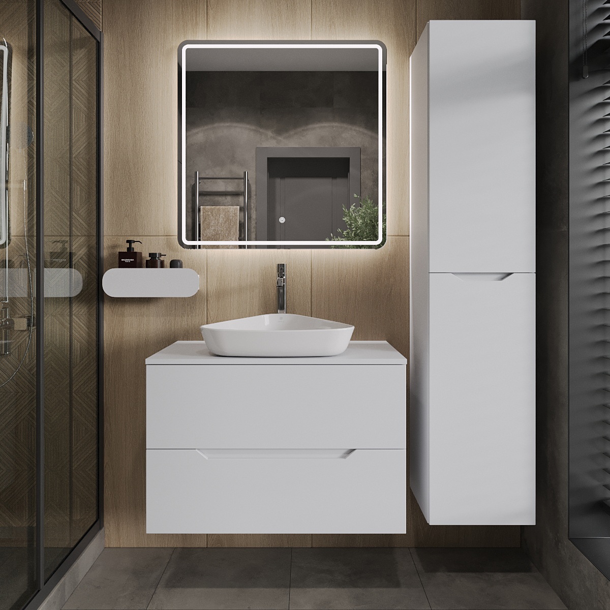 

Мебель для ванной комнаты Orange Line 80 подвесная, 2 ящика, матовая белая с раковиной B07-500W