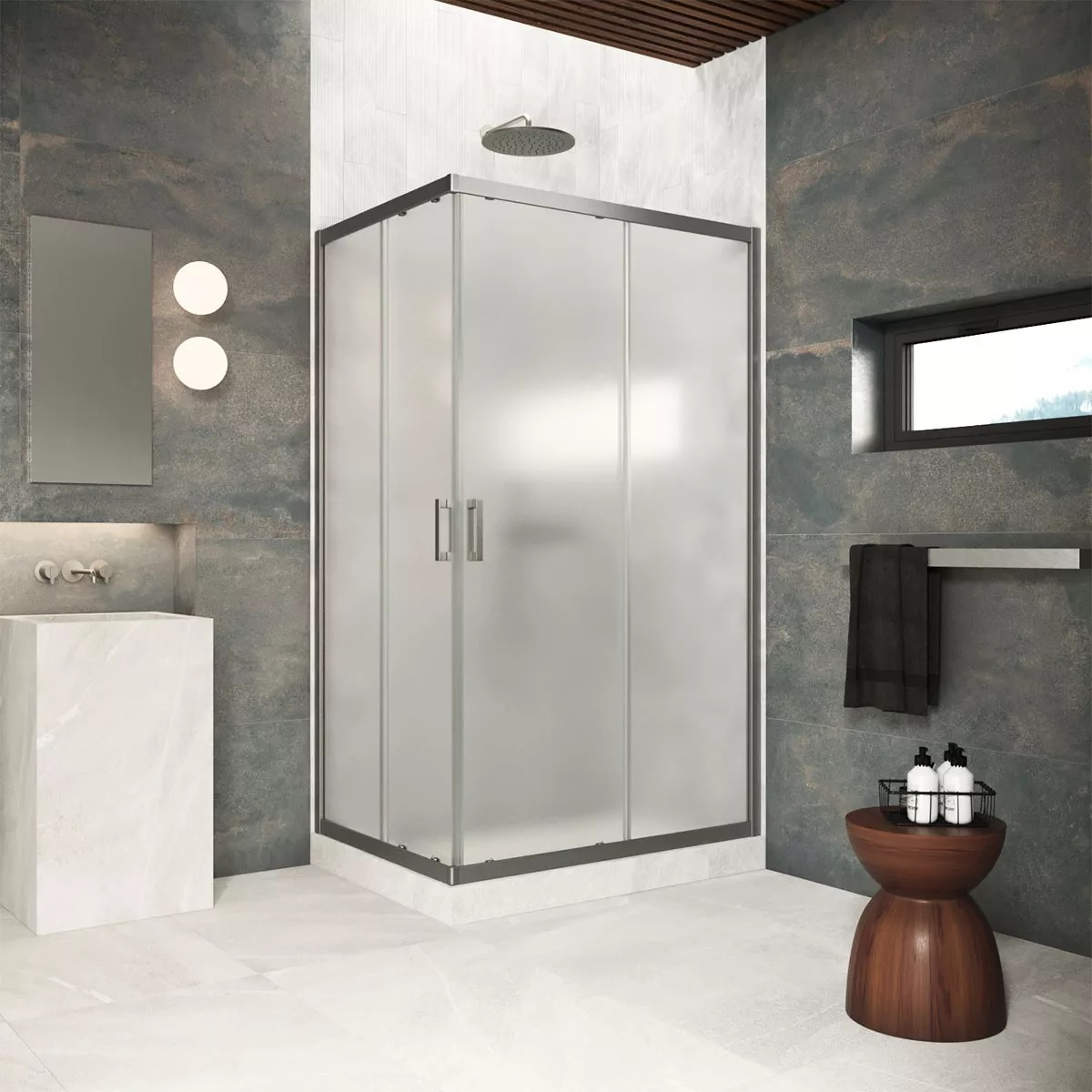 

Душевой уголок Vegas Glass ZA-F Protec 110*100 11 10 профиль оружейная сталь, стекло сатин