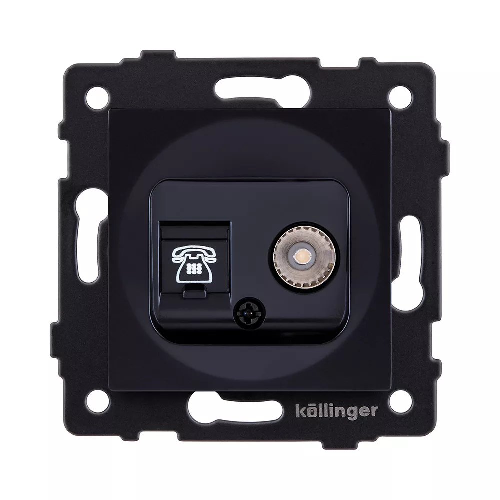 Розетка двойная TV (мама) + телефонная розетка RJ11, черный Kollinger REA-013BK для Aspekt, Eleganz, Reflex