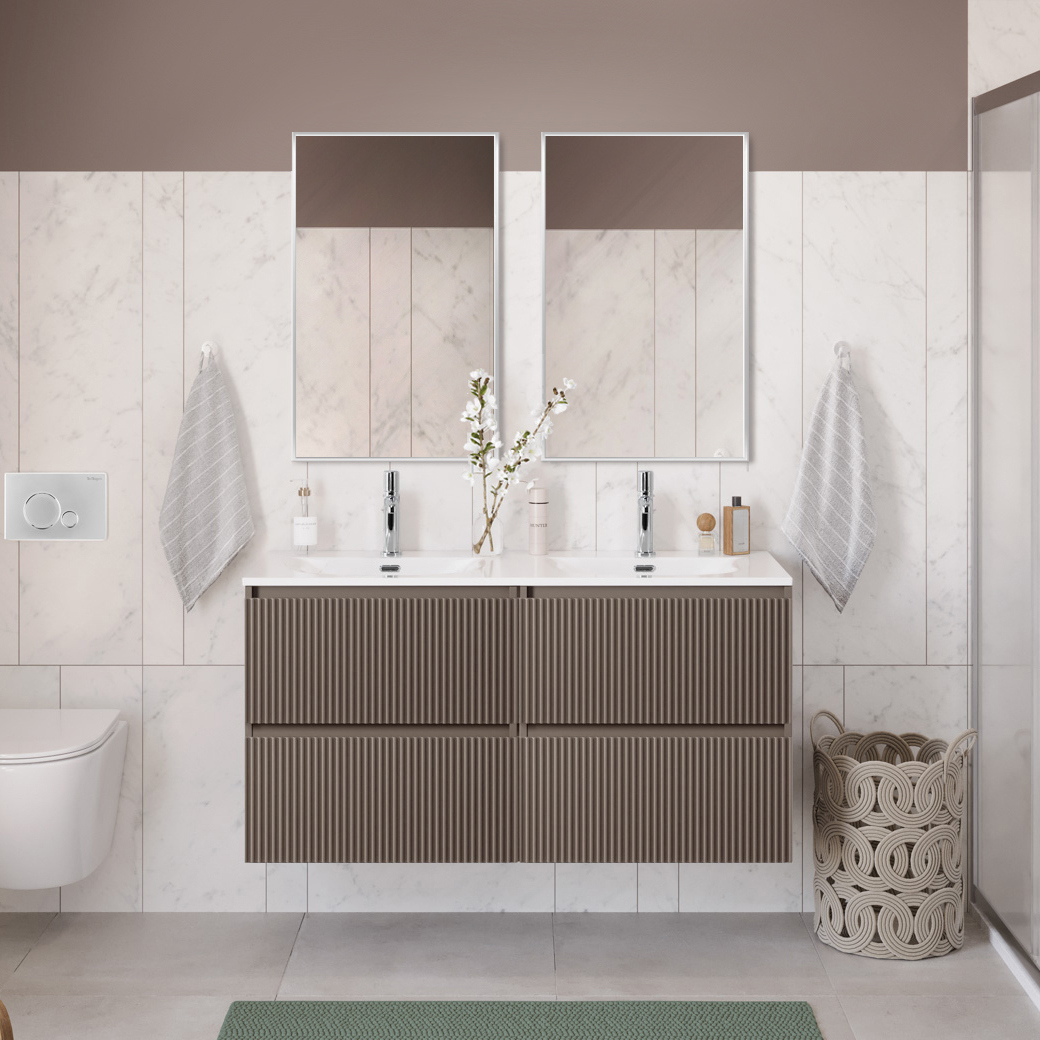 

Мебель для ванной комнаты BelBagno Uno 120 подвесная, 4 ящика, матовая бежевая