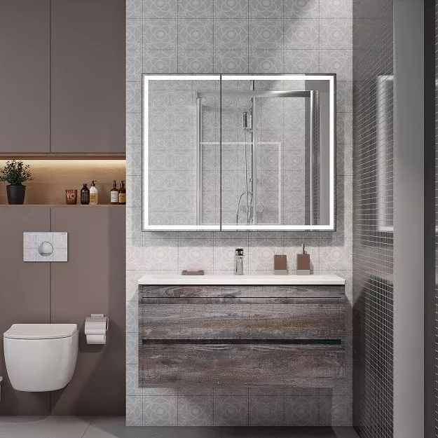 

Зеркало-шкаф Art&Max Techno 100х80 AM-Tec-1000-800-2D-F-Nero черный, с подсветкой