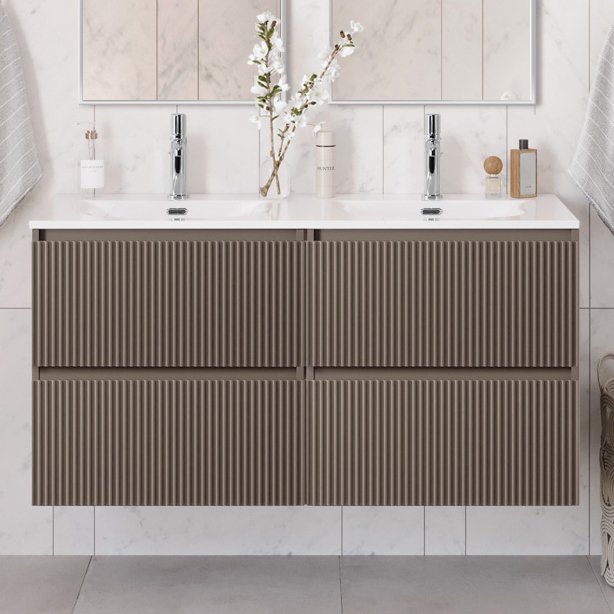 

Тумба под раковину без столешницы BelBagno Uno 120 подвесная, 4 ящика, матовая бежевая