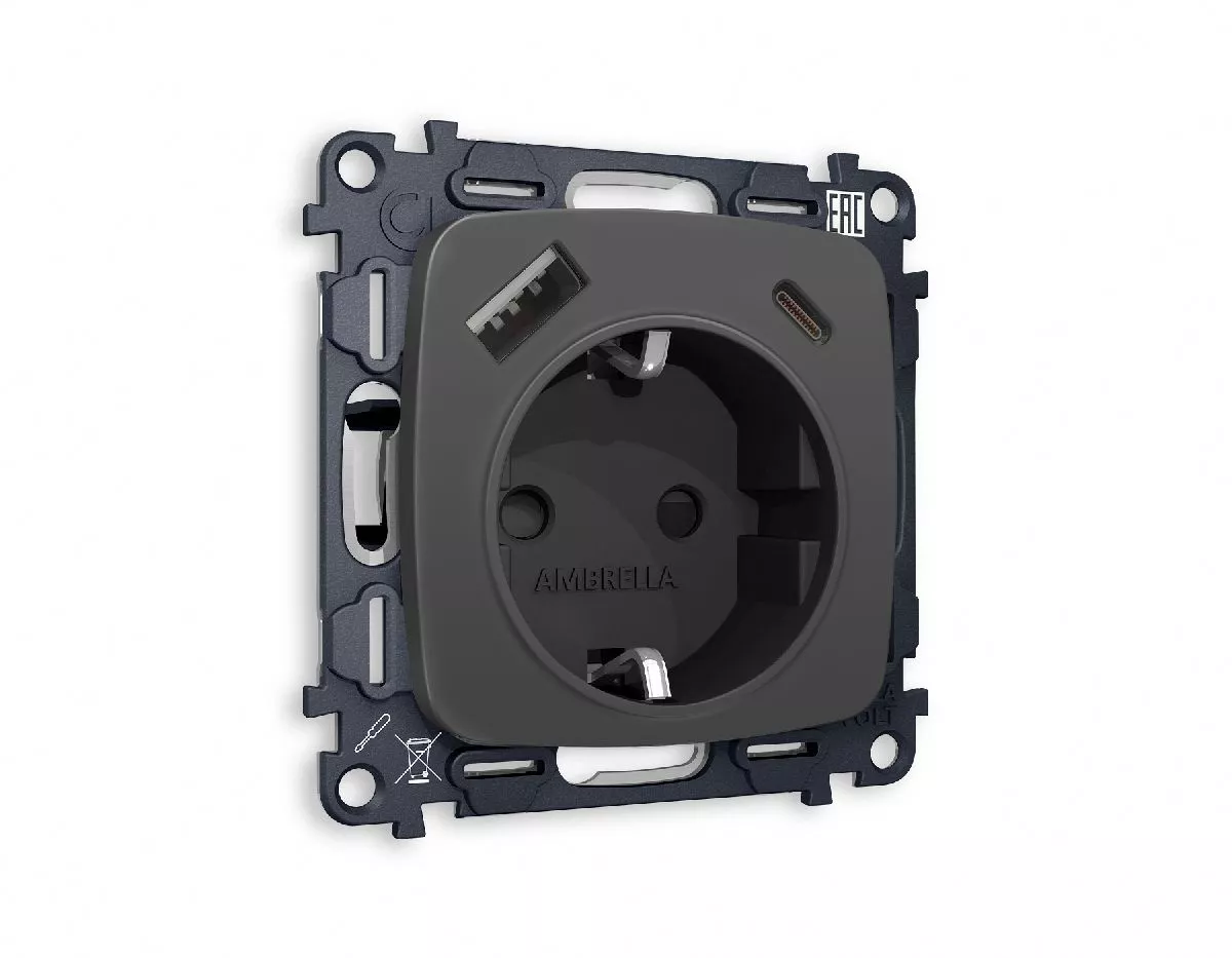 

Комплект механизма розетки 2USB A+C 20W (быстрая зарядка) с/з Ambrella Volt Omega MO910010