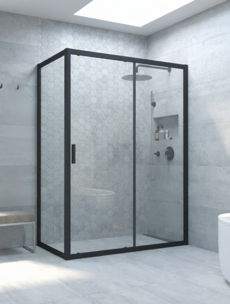 

Душевой уголок Vegas Glass ZP+ZPV Novo h2000 130*100 02М 01 профиль матовый черный, стекло прозрачное