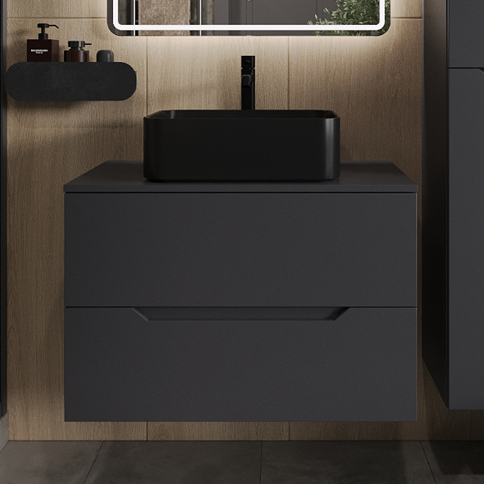 

Тумба с раковиной Orange Line 80 подвесная, 2 ящика, матовый графит с раковиной B02-460MB