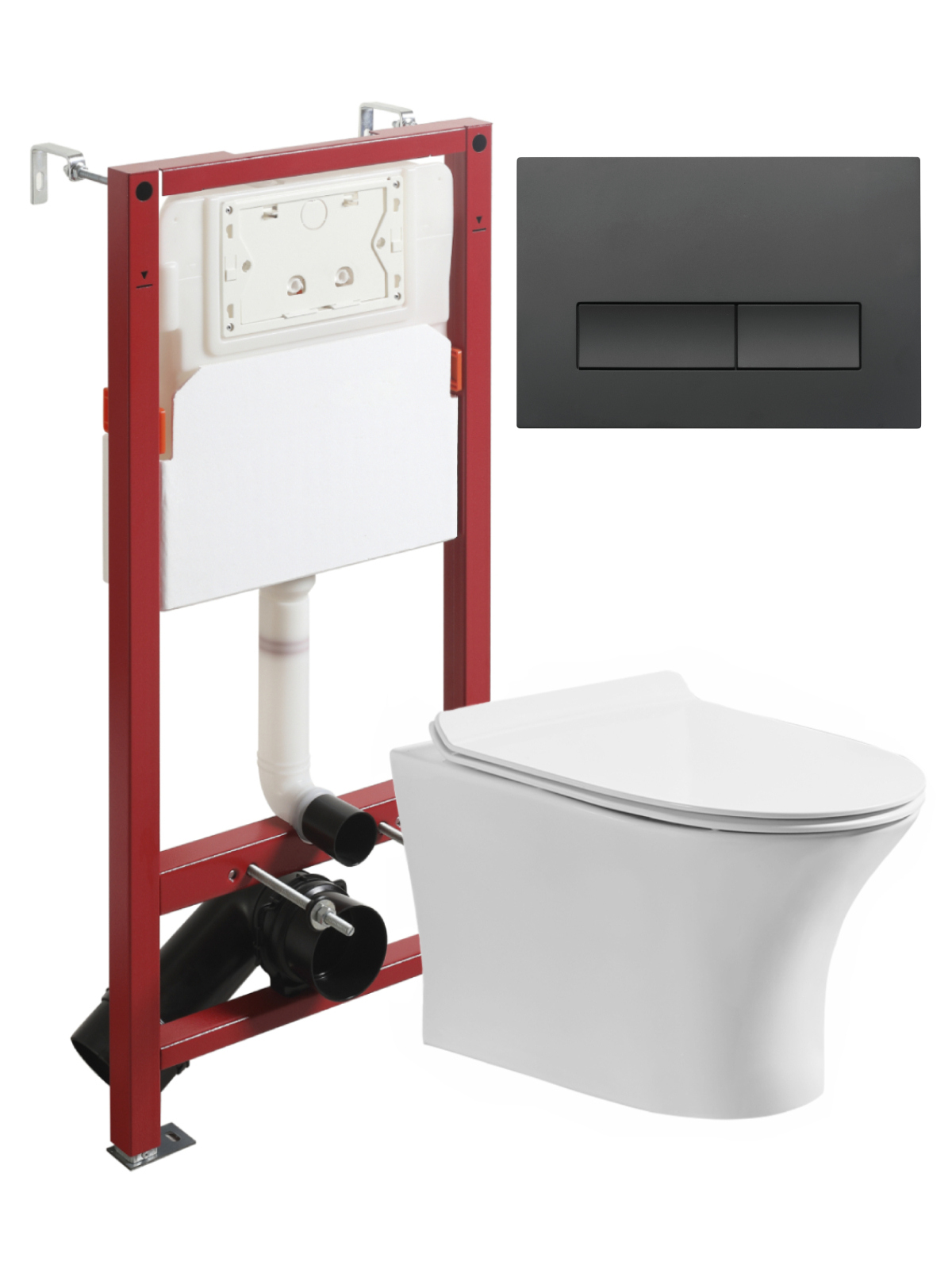 

Комплект Orange CI01-100W+APB244 Унитаз подвесной безободковый, с микролифтом + Система инсталляции + Кнопка смыва матовая черная