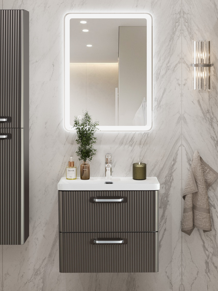 

Мебель для ванной комнаты BelBagno Due 50 ручки хром полированный, оружейная сталь