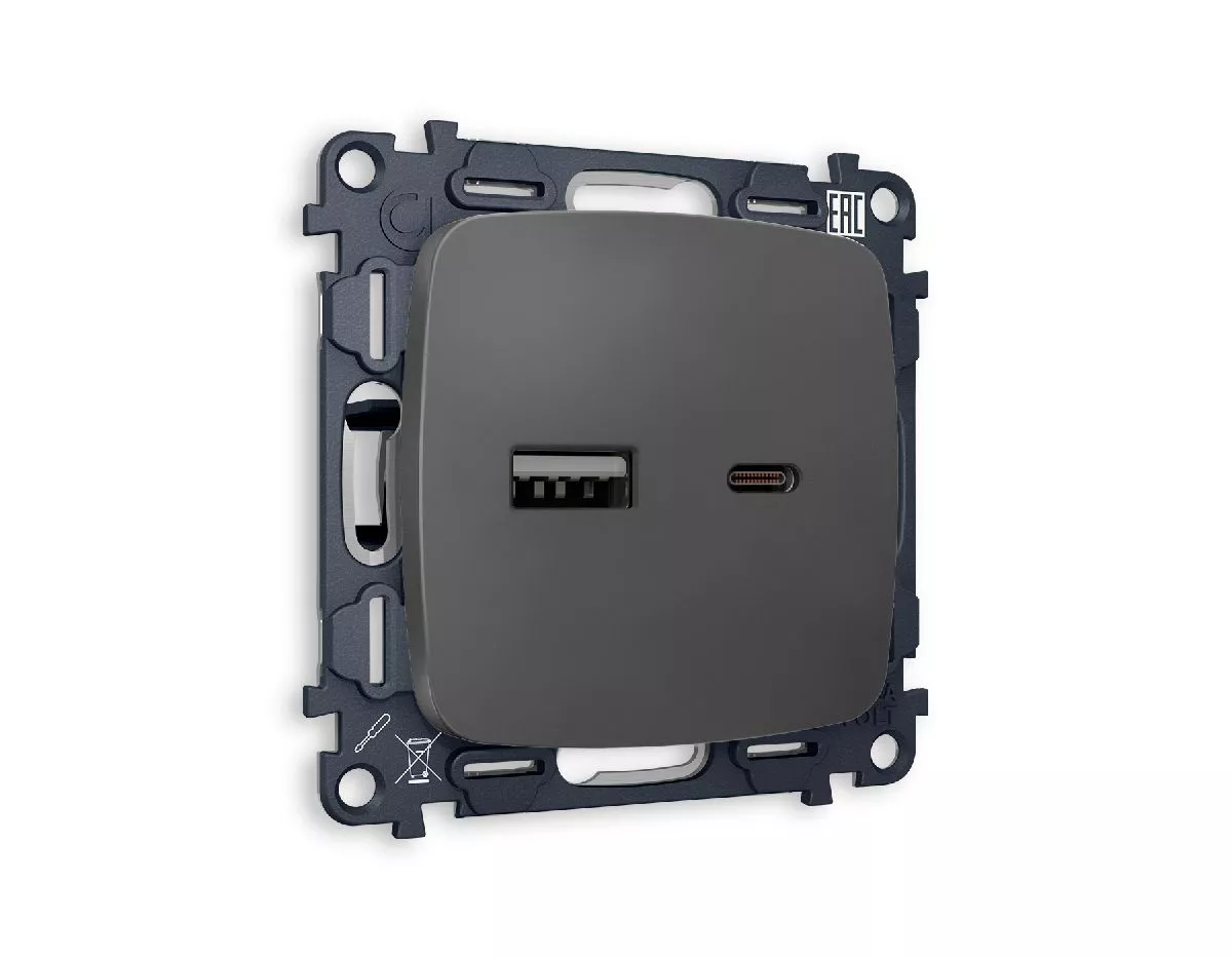

Комплект механизма розетки 2USB A+C 20W (быстрая зарядка) Ambrella Volt Omega MO911010