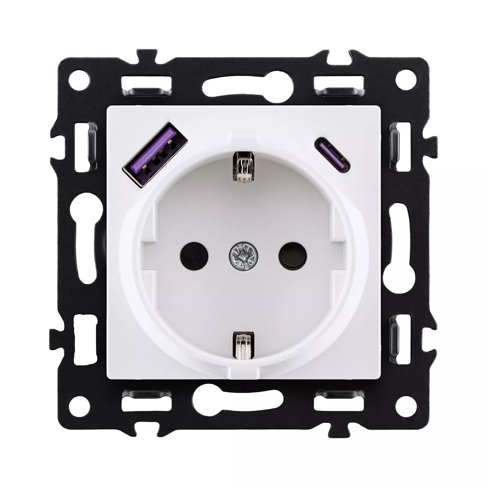 Розетка штепсельная SCHUKO 16A/250 В с USB A+C 20W, белый Kollinger Asthetik AS-016WH