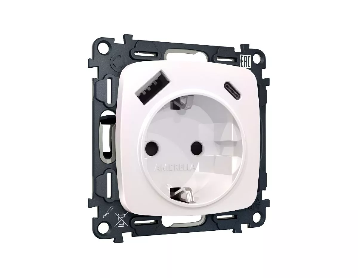 

Комплект механизма розетки 2USB A+C 20W (быстрая зарядка) с/з Ambrella Volt Omega MO210010