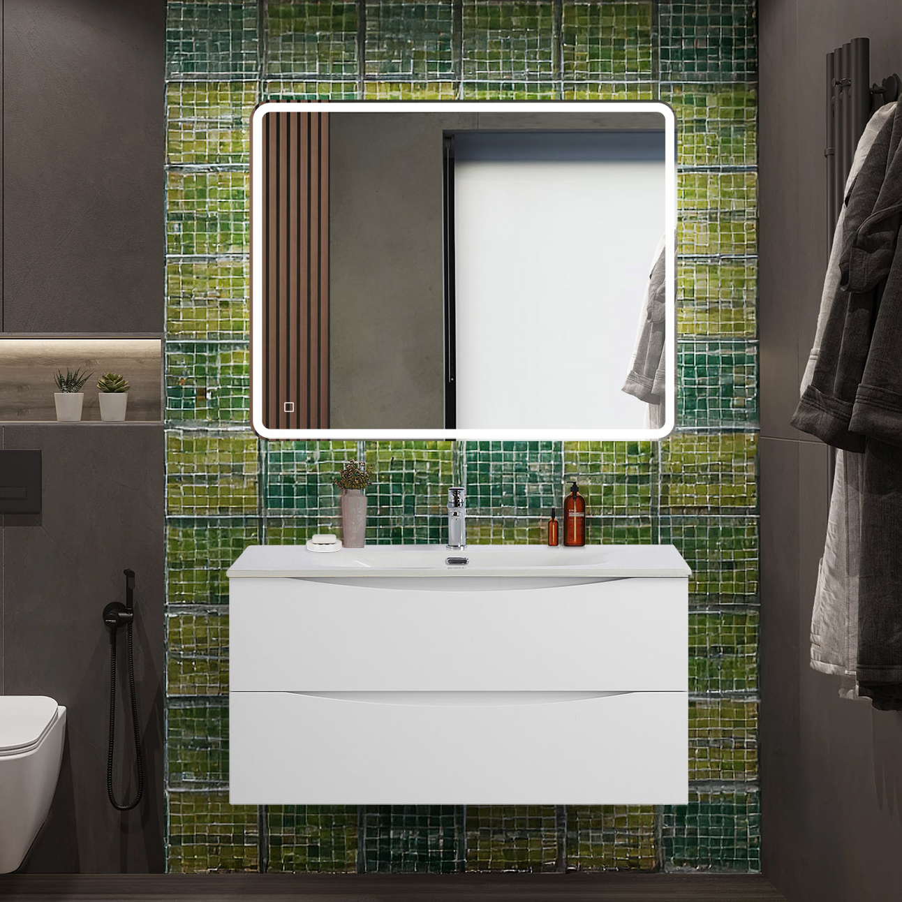 

Мебель для ванной комнаты BelBagno Marino-cer-n 100 подвесная, bianco opaco