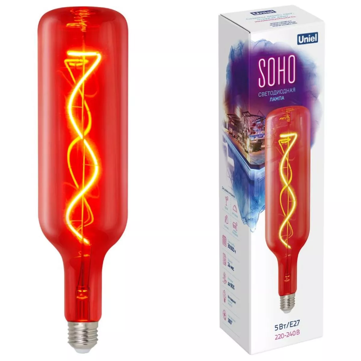 

Лампа светодиодная Uniel LED-SF21-5W/SOHO/E27/CW RED GLS77RD UL-00007626
