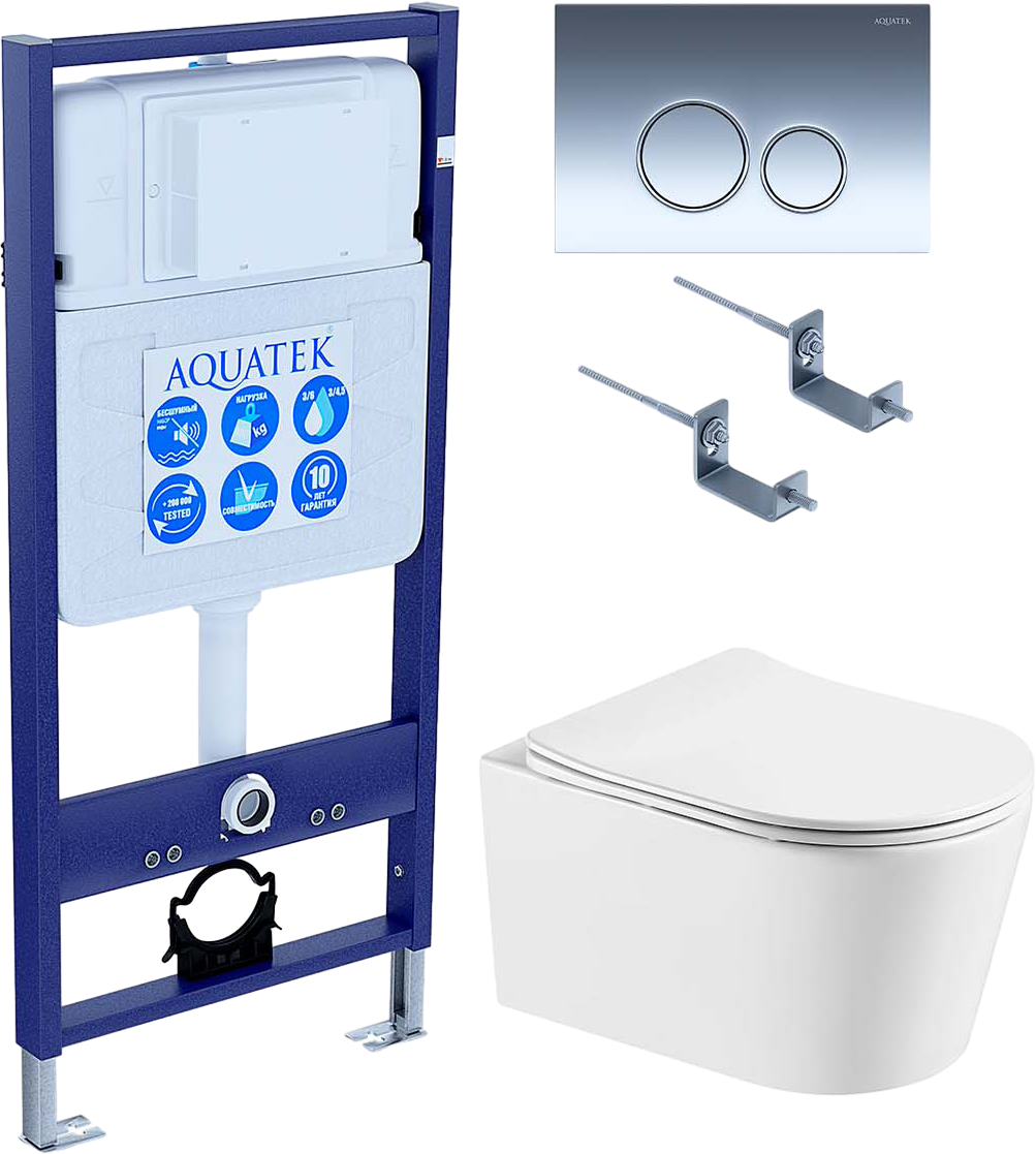 

Комплект Унитаз подвесной AQUATEK Оберон Т AQ1365T-00 безободковый, с микролифтом + Инсталляция Standard INS-0000012 + Комплект креплений KKI-0000002 + Кнопка KDI-0000018 глянцевый хром