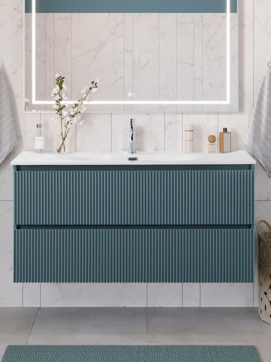 

Тумба под раковину без столешницы BelBagno Uno 120 подвесная, 2 ящика, матовая голубая