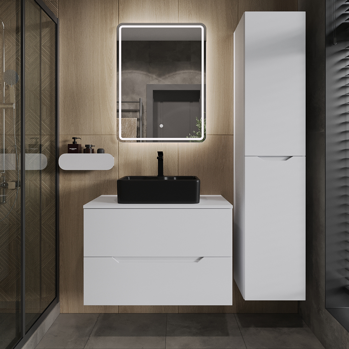 

Мебель для ванной комнаты Orange Line 80 подвесная, 2 ящика, матовая белая с раковиной B01-475mb