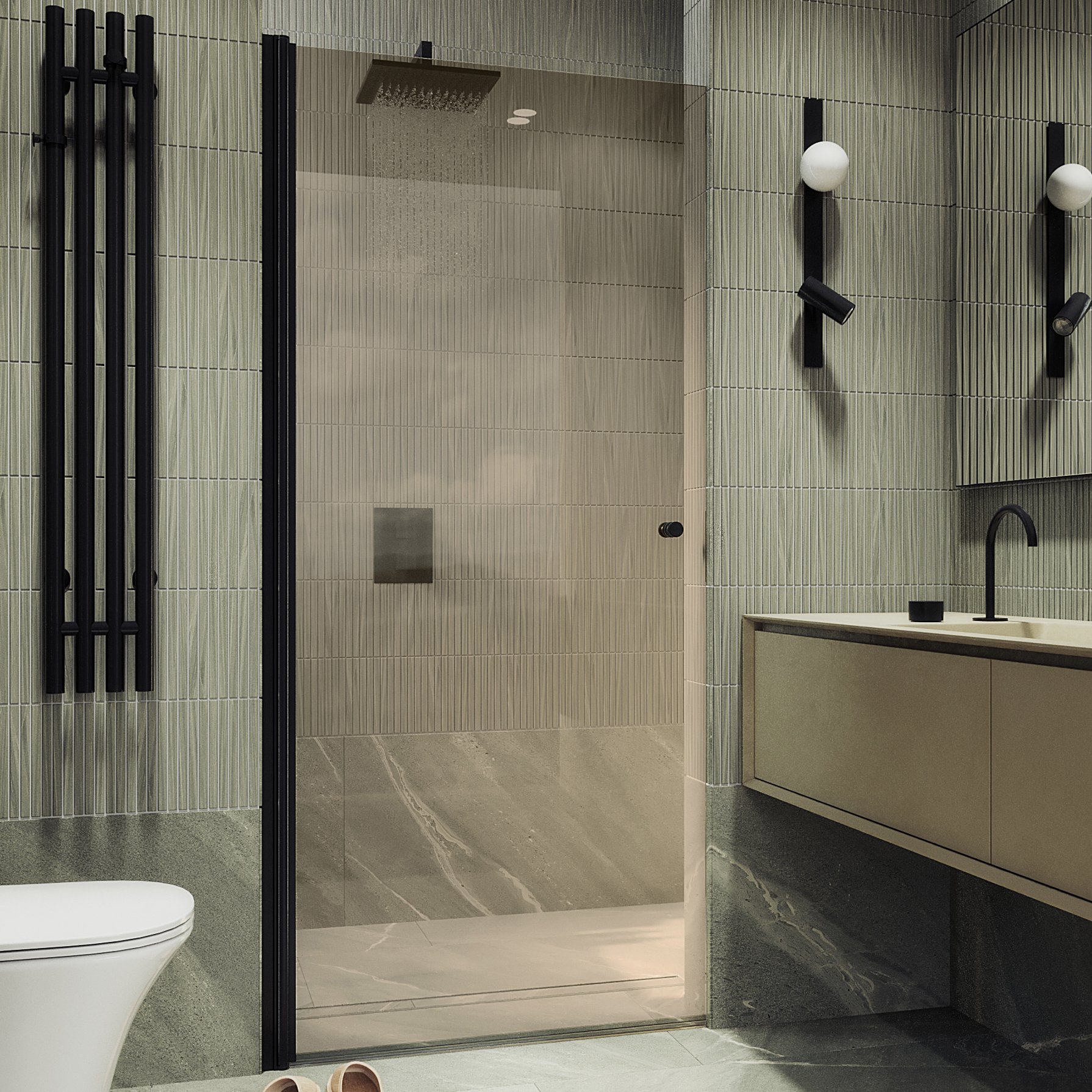 

Душевая дверь в нишу Maybahglass MGD-804-6 80 см, профиль черный, стекло бронза