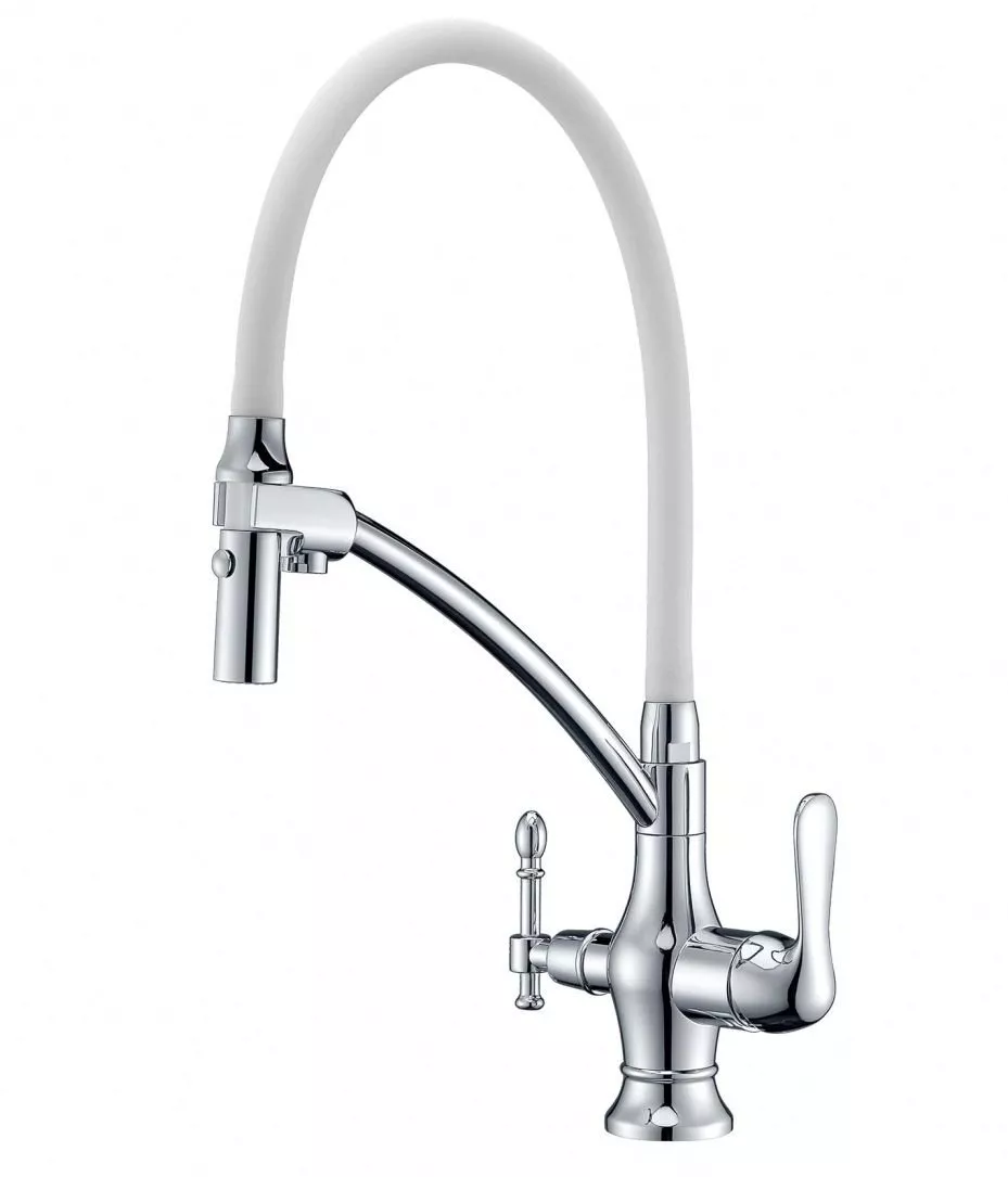 

Смеситель для кухни Zorg Sanitary ZR 347-8 YF с гибким изливом и подключением к фильтру хром, белый