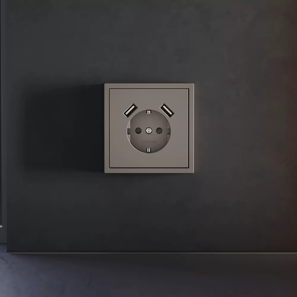 

Накладка для розетки с заземлением и защитными шторками, с USB A+A Voltum S70 (капучино) VLS000914