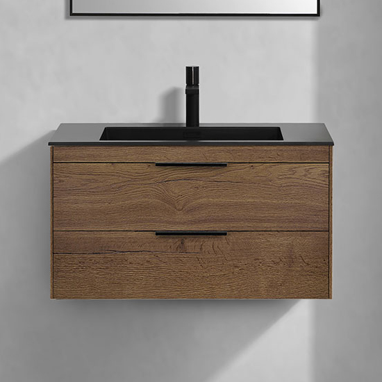 Тумба с раковиной Vincea Chiara 2D 80 2 ящика дуб табак с черной раковиной 42960₽